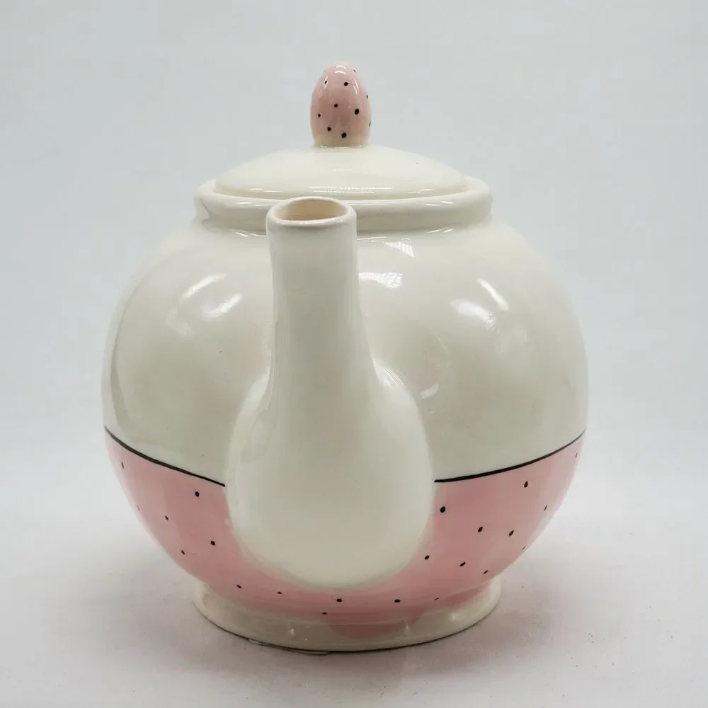 Rae‎ Dunn by Magenta POUR Teapot Polka Dot Pink Typewriter Font